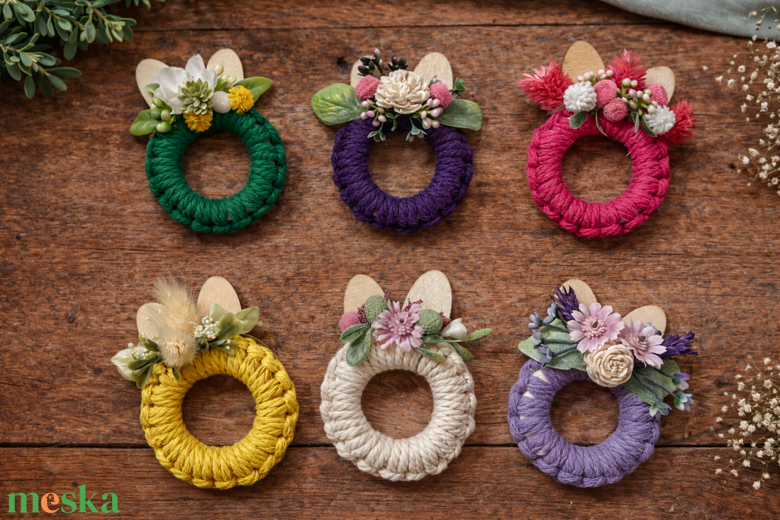 Makramé nyuszi díszített - ünnepi díszek, dekorációk - húsvéti díszek és dekorációk - húsvéti ajándékátadó - Meska.hu