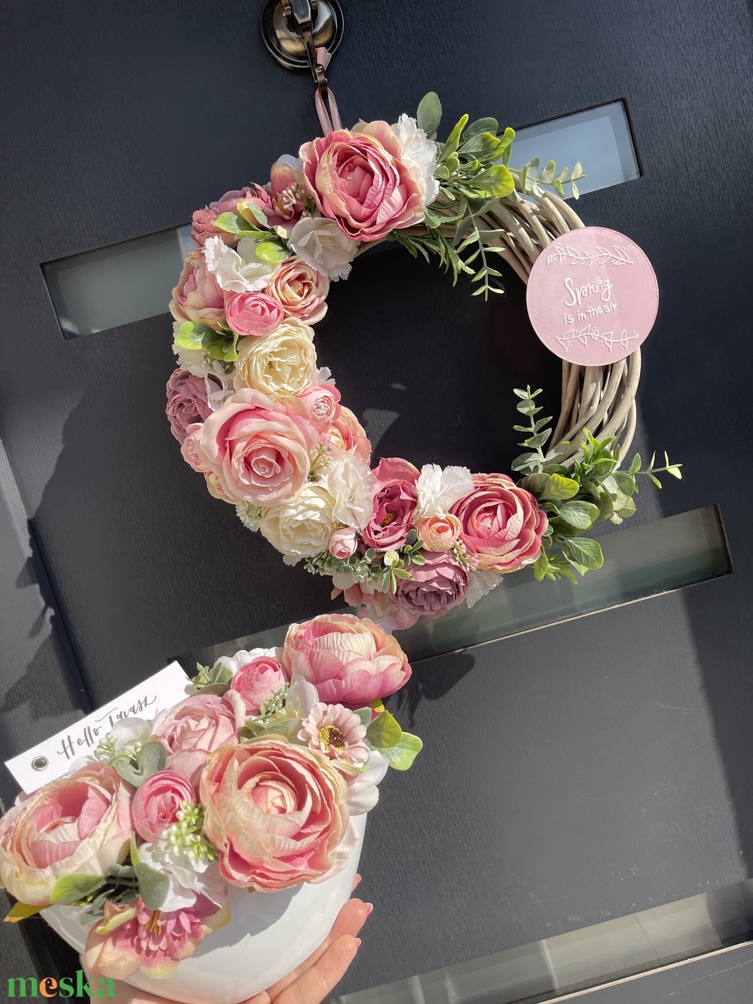 Tavaszi ajtódísz 35 cm-es pasztell rózsaszín - otthon & életmód - dekoráció - ajtó- és ablak dekoráció - ajtódísz & kopogtató - Meska.hu