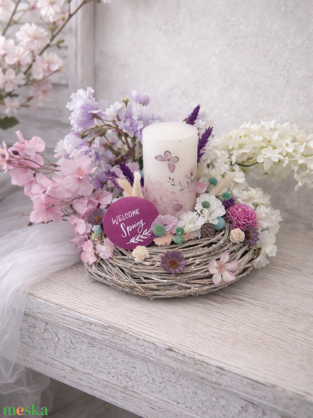 Tavaszi asztaldísz rusztikus - otthon & életmód - virágdekoráció - virágdíszek - virágdísz kaspóban - Meska.hu