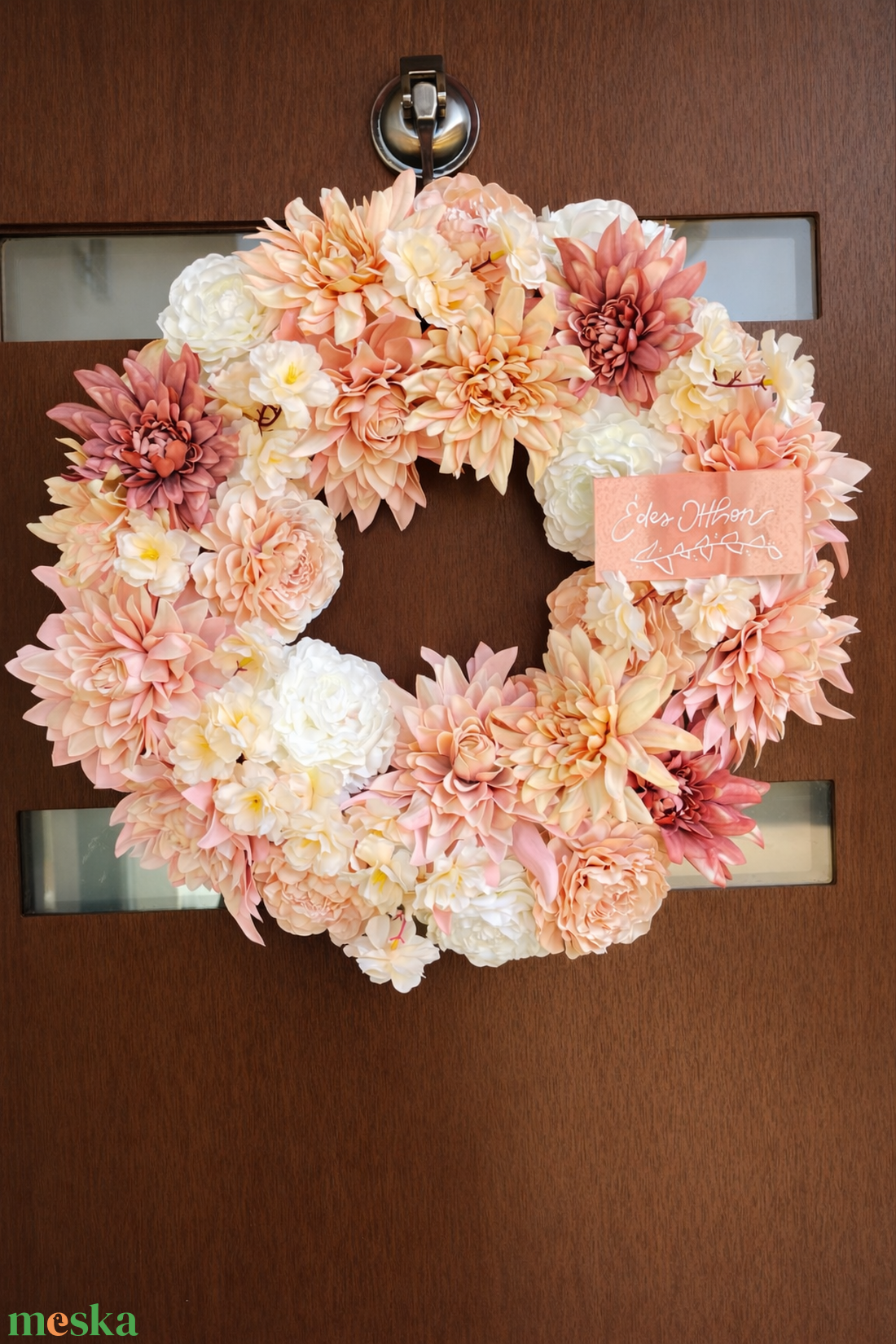 Tavaszi ajtódísz 40 cm-es pasztell barack - otthon & életmód - dekoráció - ajtó- és ablak dekoráció - ajtódísz & kopogtató - Meska.hu