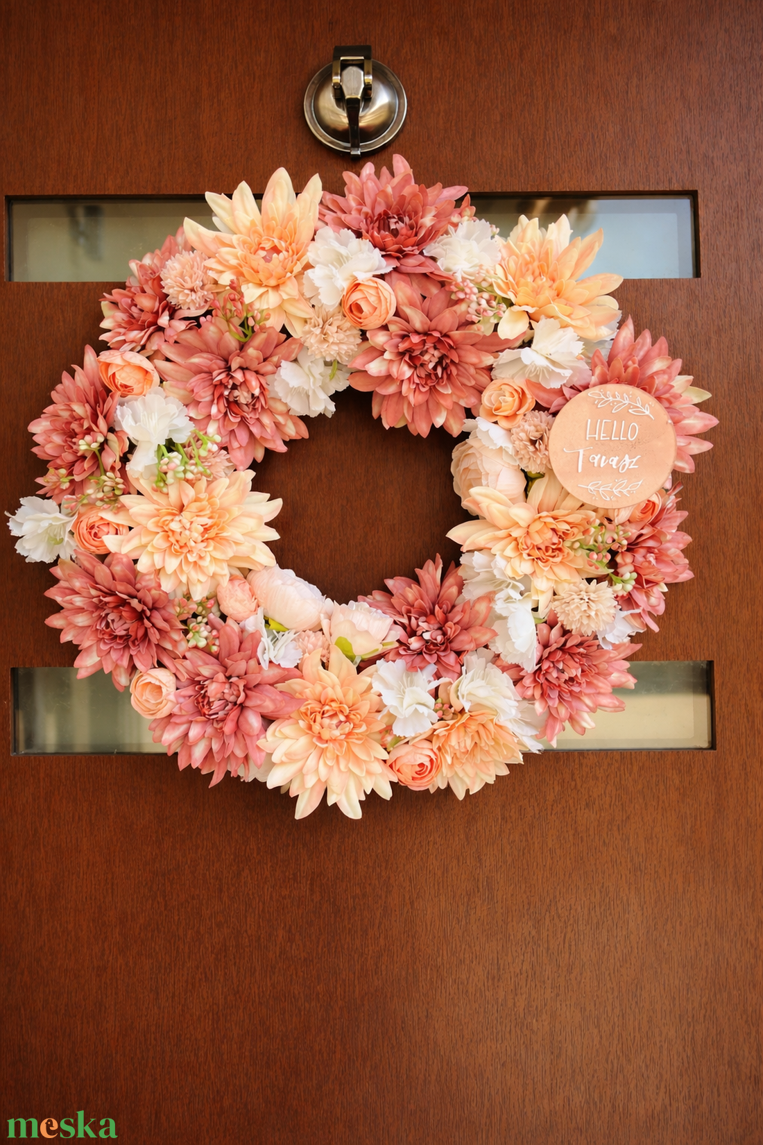 Tavaszi ajtódísz 40 cm-es pasztell barack - otthon & életmód - dekoráció - ajtó- és ablak dekoráció - ajtódísz & kopogtató - Meska.hu