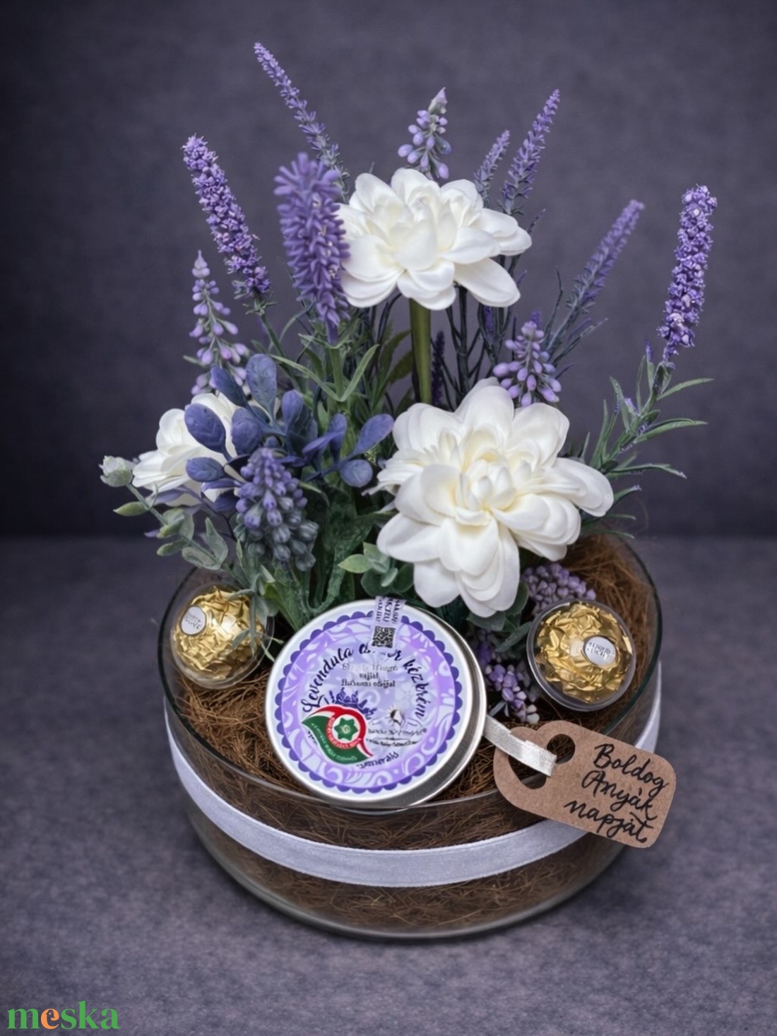 Prémium Anyák napi üvegtál (nagy) naturkozmetikummal - otthon & életmód - virágdekoráció - virágok - virágbox - Meska.hu