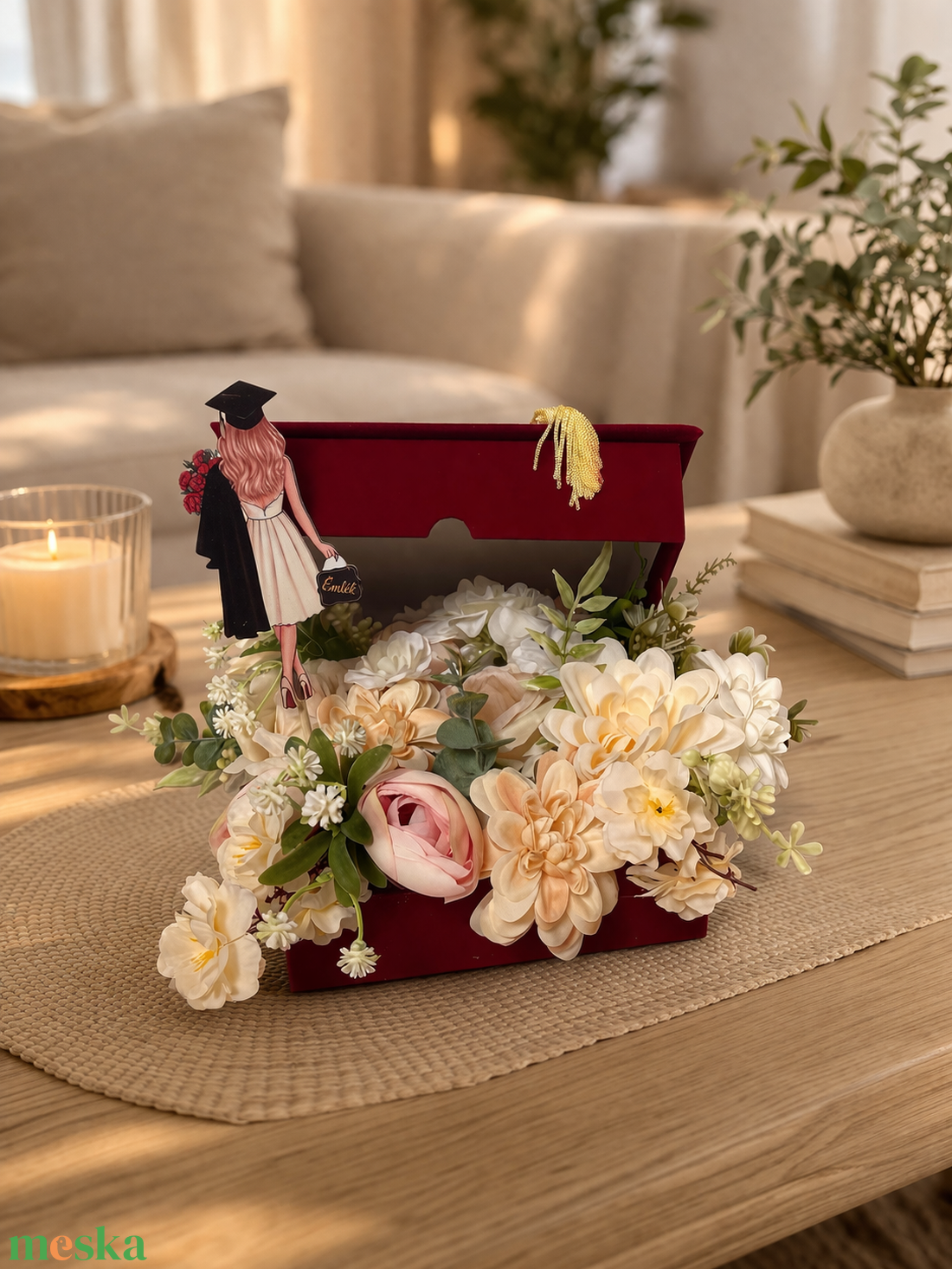 Bársony virágbox diplomaosztóra ballagásra - otthon & életmód - papír, írószer - ajándékozás kellékei - pénzátadó doboz - Meska.hu
