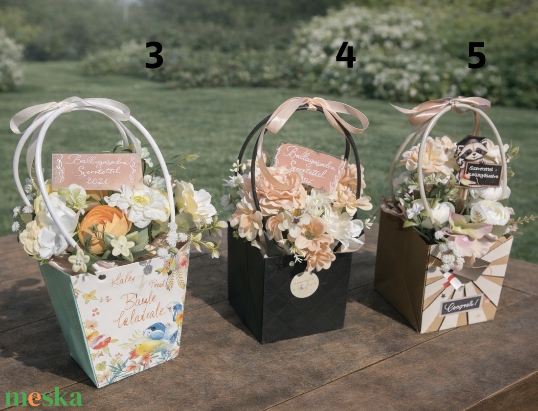 Ballagási virág táskák 5 féle - otthon & életmód - virágdekoráció - virágok - virágbox - Meska.hu