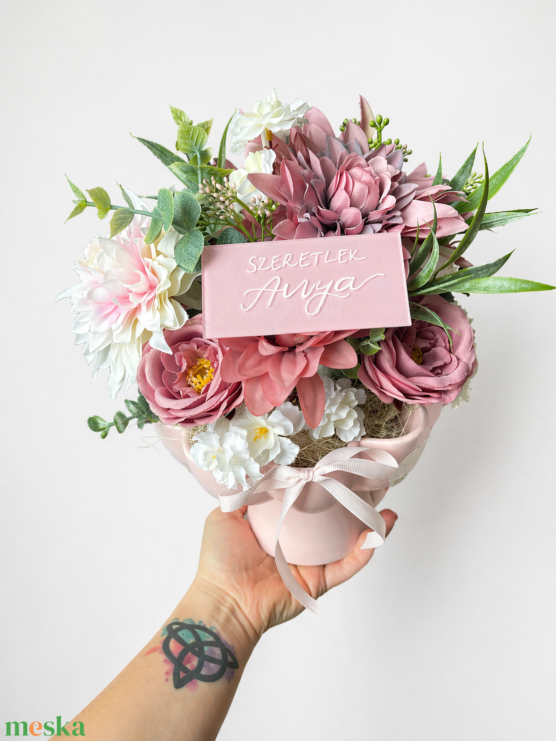 Asztaldísz kerámia tálon 38 cm-es - otthon & életmód - dekoráció - asztal és polc dekoráció - asztaldísz - Meska.hu