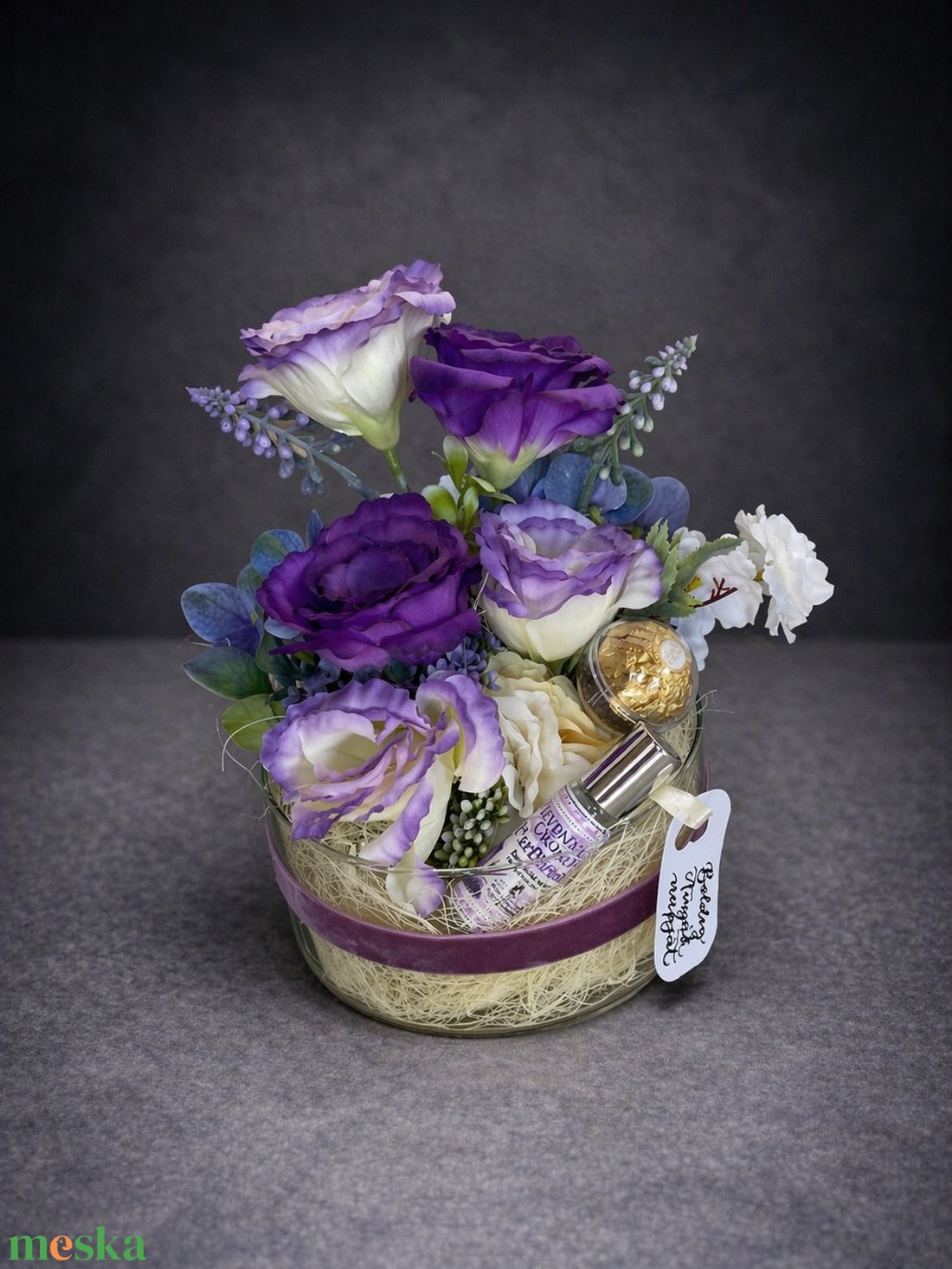 Prémium üvegtálas  virág dekoráció naturkozmetikummal - otthon & életmód - virágdekoráció - virágdíszek - asztali virágdísz - Meska.hu