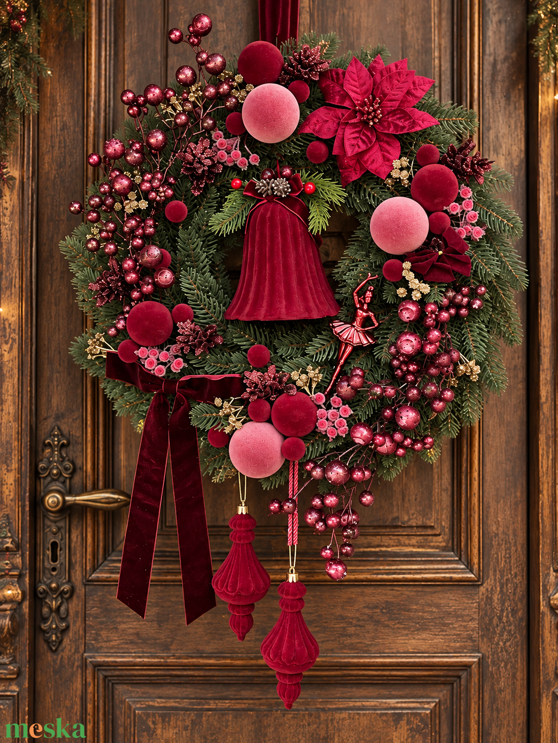 Elegáns bordó bársony ajtódísz 55 cm - karácsony - adventi díszek - adventi ajtódísz - Meska.hu