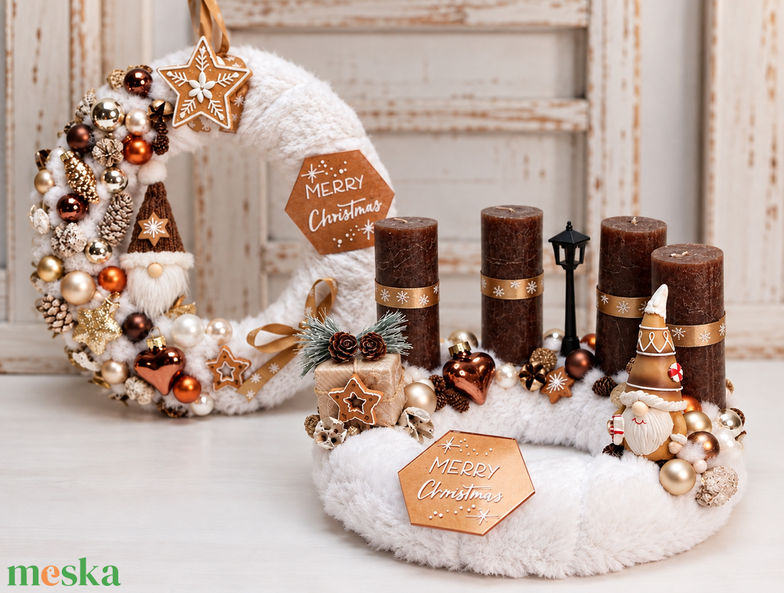 Mézeskalács manó adventi szett - karácsony - adventi díszek - adventi asztaldísz - Meska.hu