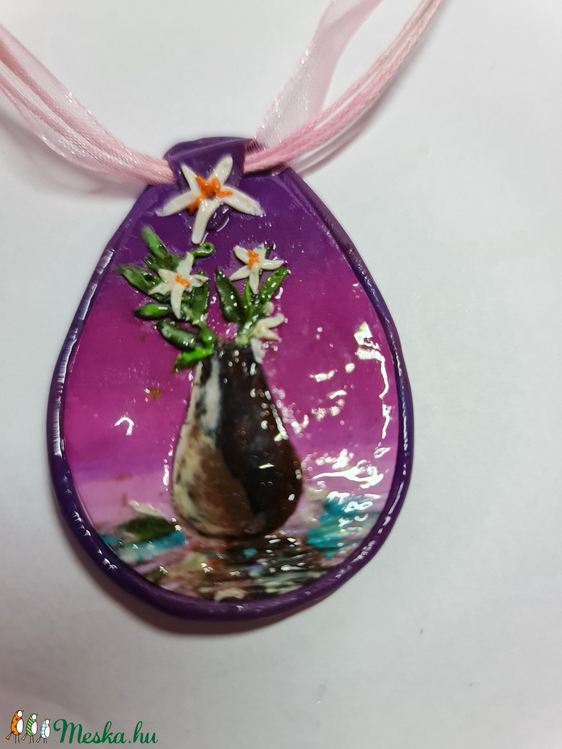 Gyurmafestmény-nyaklánc -Csendélet - ékszer - nyaklánc - medálos nyaklánc - Meska.hu