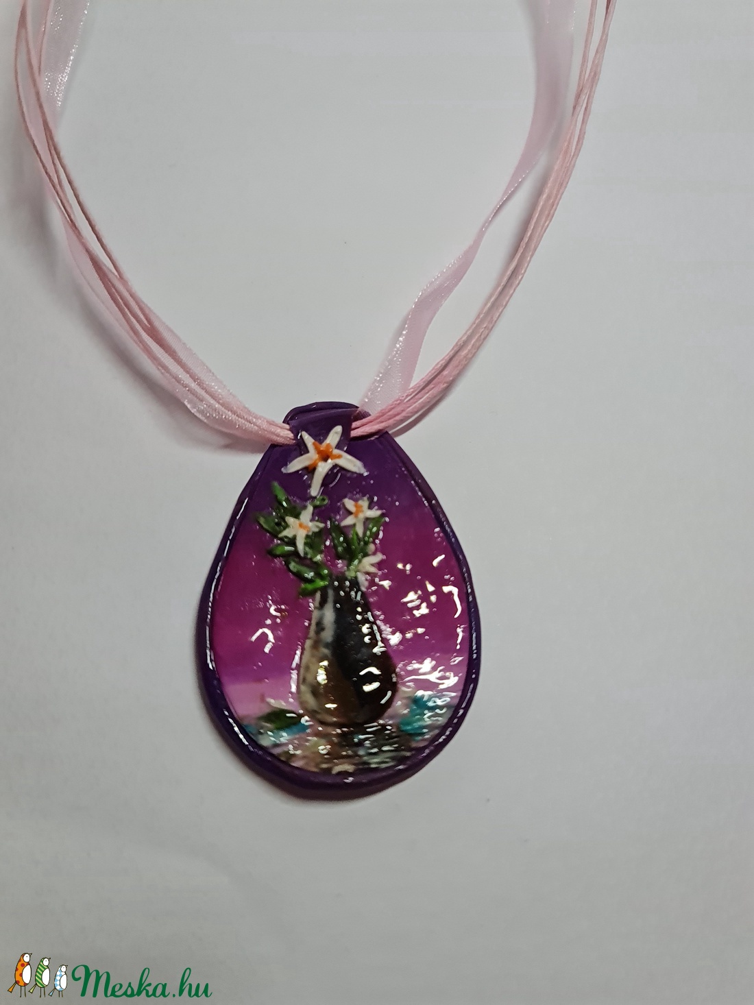 Gyurmafestmény-nyaklánc -Csendélet - ékszer - nyaklánc - medálos nyaklánc - Meska.hu