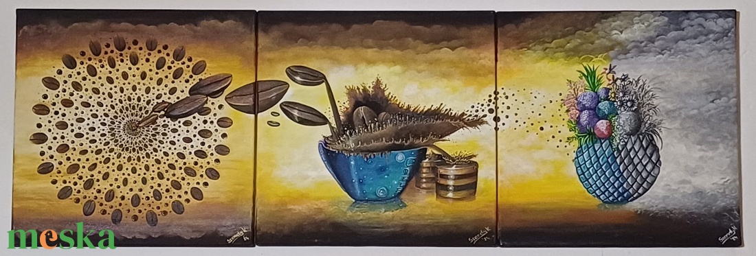 Coffe triptichon - művészet - festmény - akril - Meska.hu