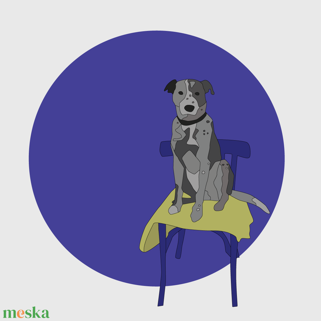 Kutya illusztráció (nyomtatott kép) - Kávé a széken - művészet - grafika & illusztráció - művészi nyomat - Meska.hu