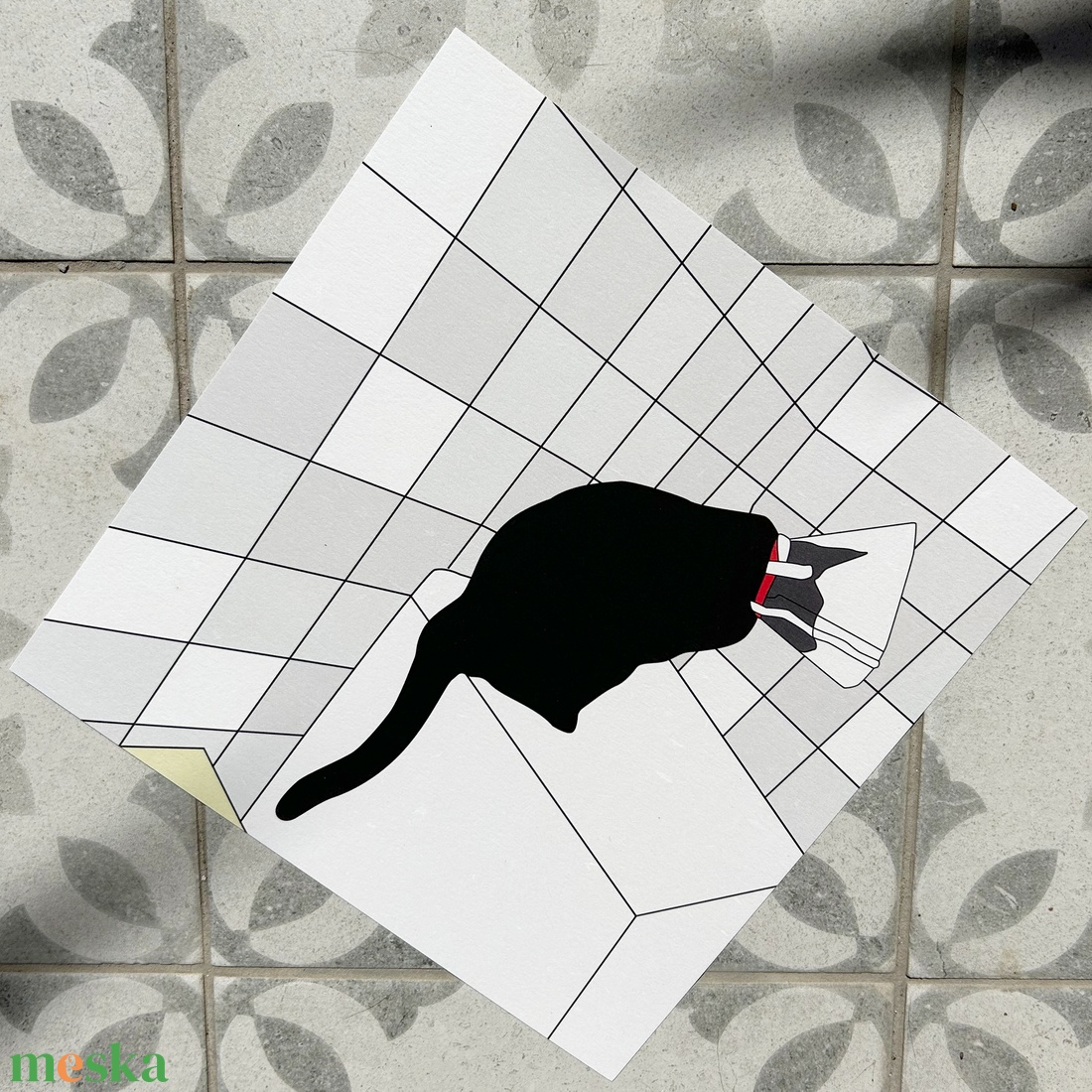 Macska illusztráció (nyomtatott kép) - Kormi gallérban - művészet - grafika & illusztráció - művészi nyomat - Meska.hu