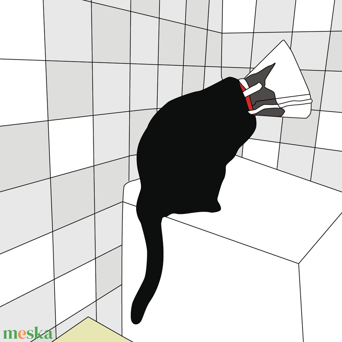 Macska illusztráció (nyomtatott kép) - Kormi gallérban - művészet - grafika & illusztráció - művészi nyomat - Meska.hu