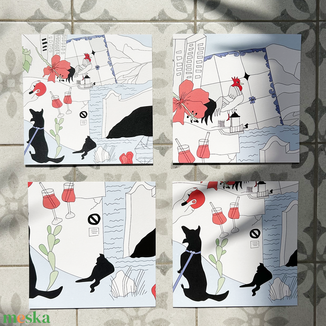 Szicília illusztráció - 4 db kép együtt - művészet - grafika & illusztráció - művészi nyomat - Meska.hu