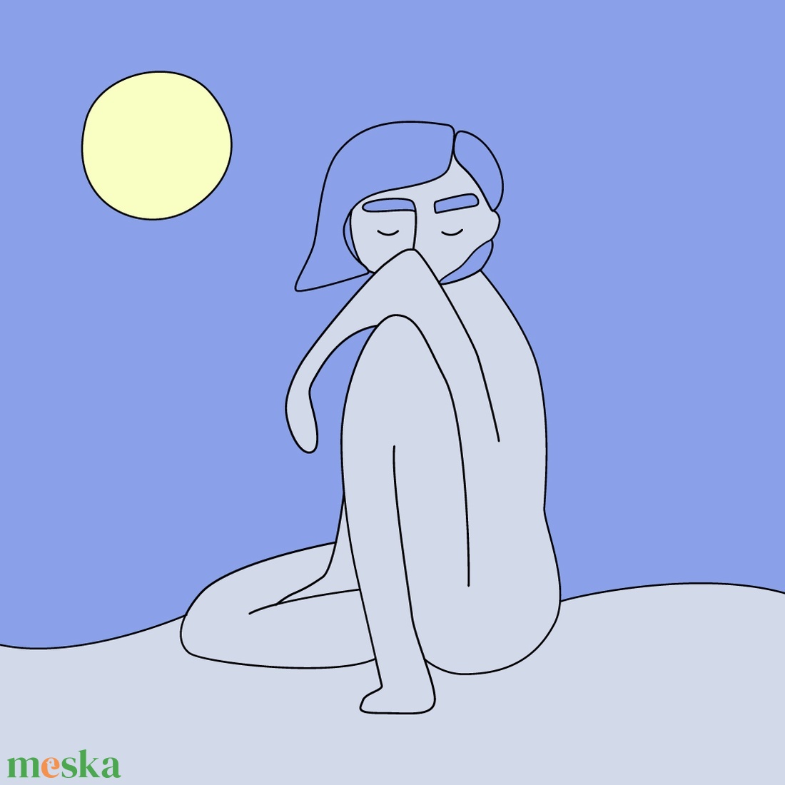 Illusztráció - lány, hold, macska - 3 db - művészet - grafika & illusztráció - művészi nyomat - Meska.hu