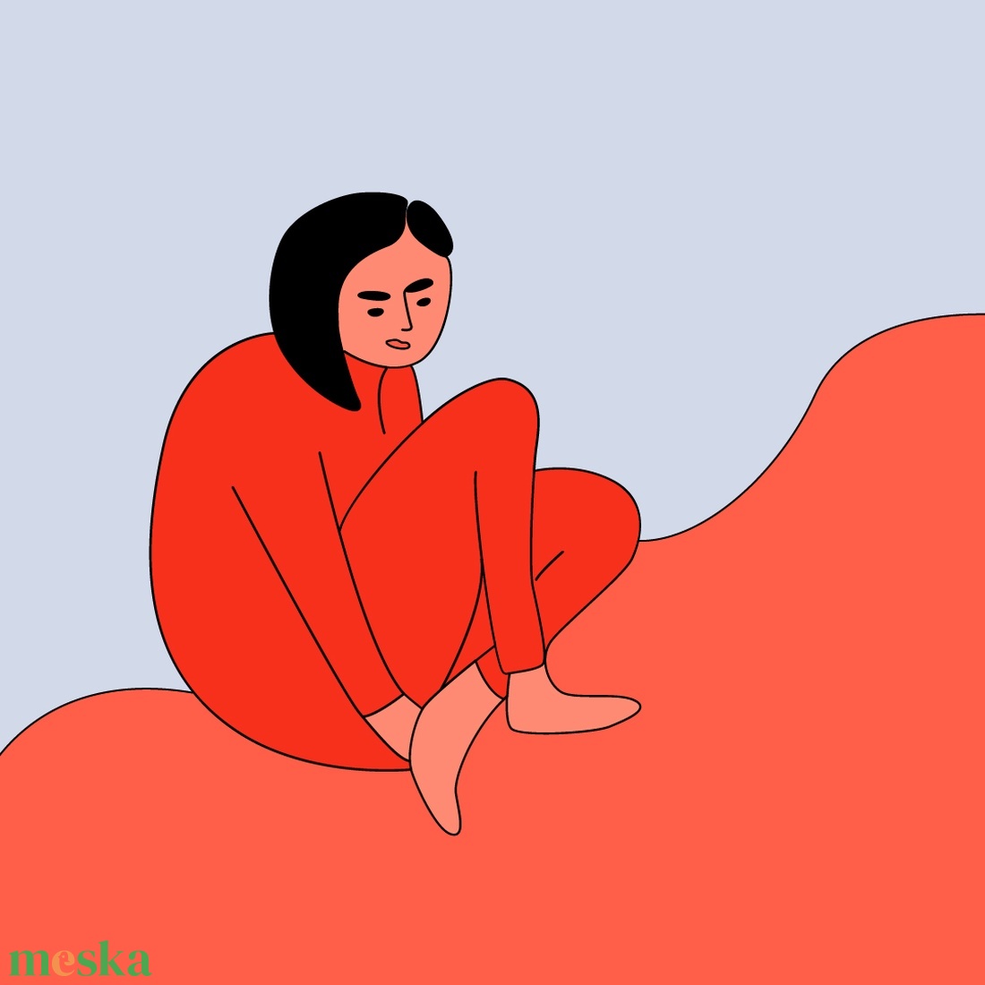 Illusztráció - lány, hold, macska - 3 db - művészet - grafika & illusztráció - művészi nyomat - Meska.hu