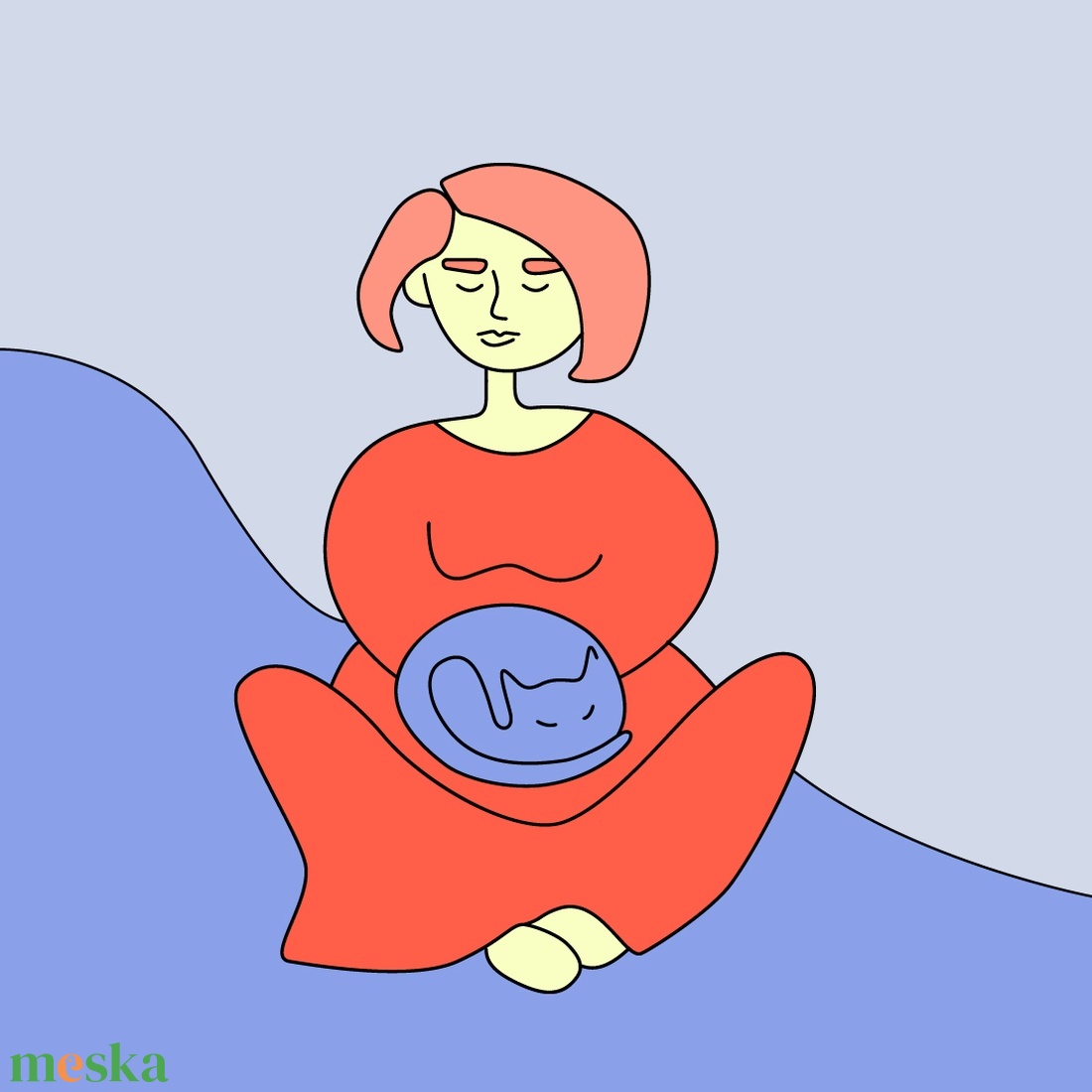 Illusztráció - lány, hold, macska - 3 db - művészet - grafika & illusztráció - művészi nyomat - Meska.hu