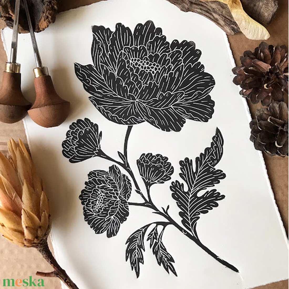 Peony Linónyomat, Linóprint - művészet - grafika & illusztráció - művészi nyomat - Meska.hu Peony Linónyomat, Linóprint - művészet - grafika & illusztráció - művészi nyomat - Meska.hu