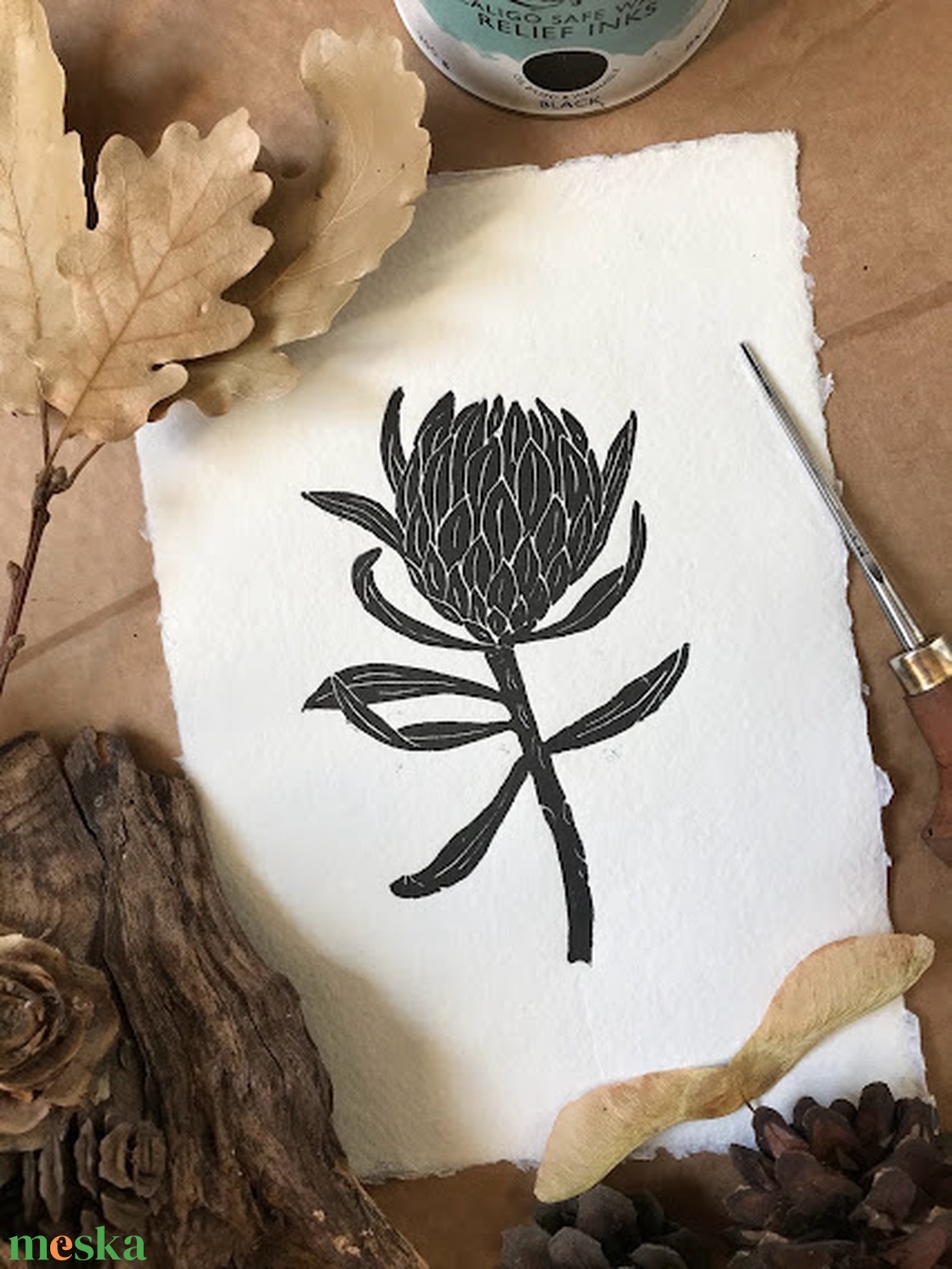 Protea Petals Linónyomat/Linóprint - művészet - grafika & illusztráció - művészi nyomat - Meska.hu