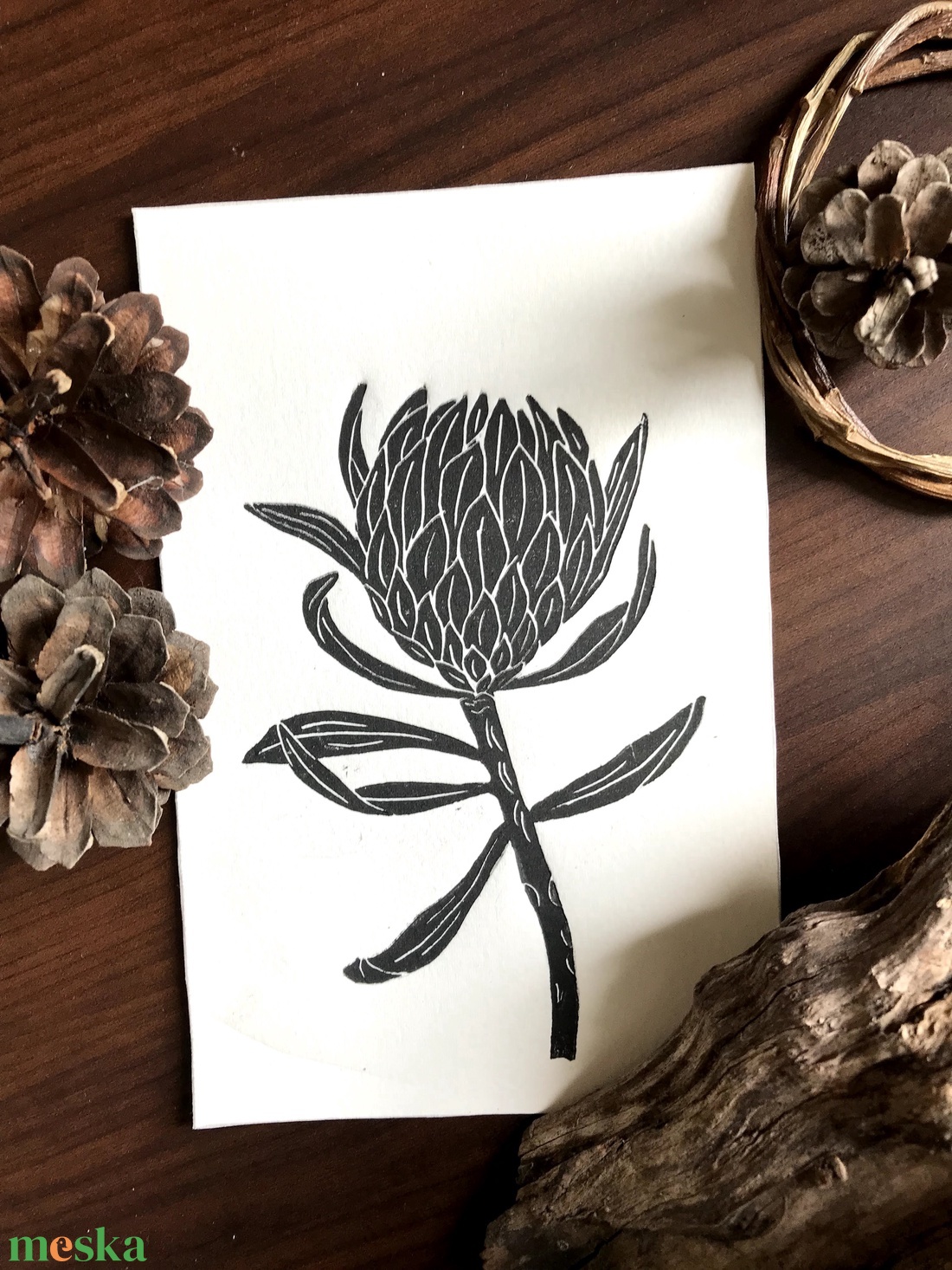 Protea Petals Linónyomat/Linóprint - művészet - grafika & illusztráció - művészi nyomat - Meska.hu