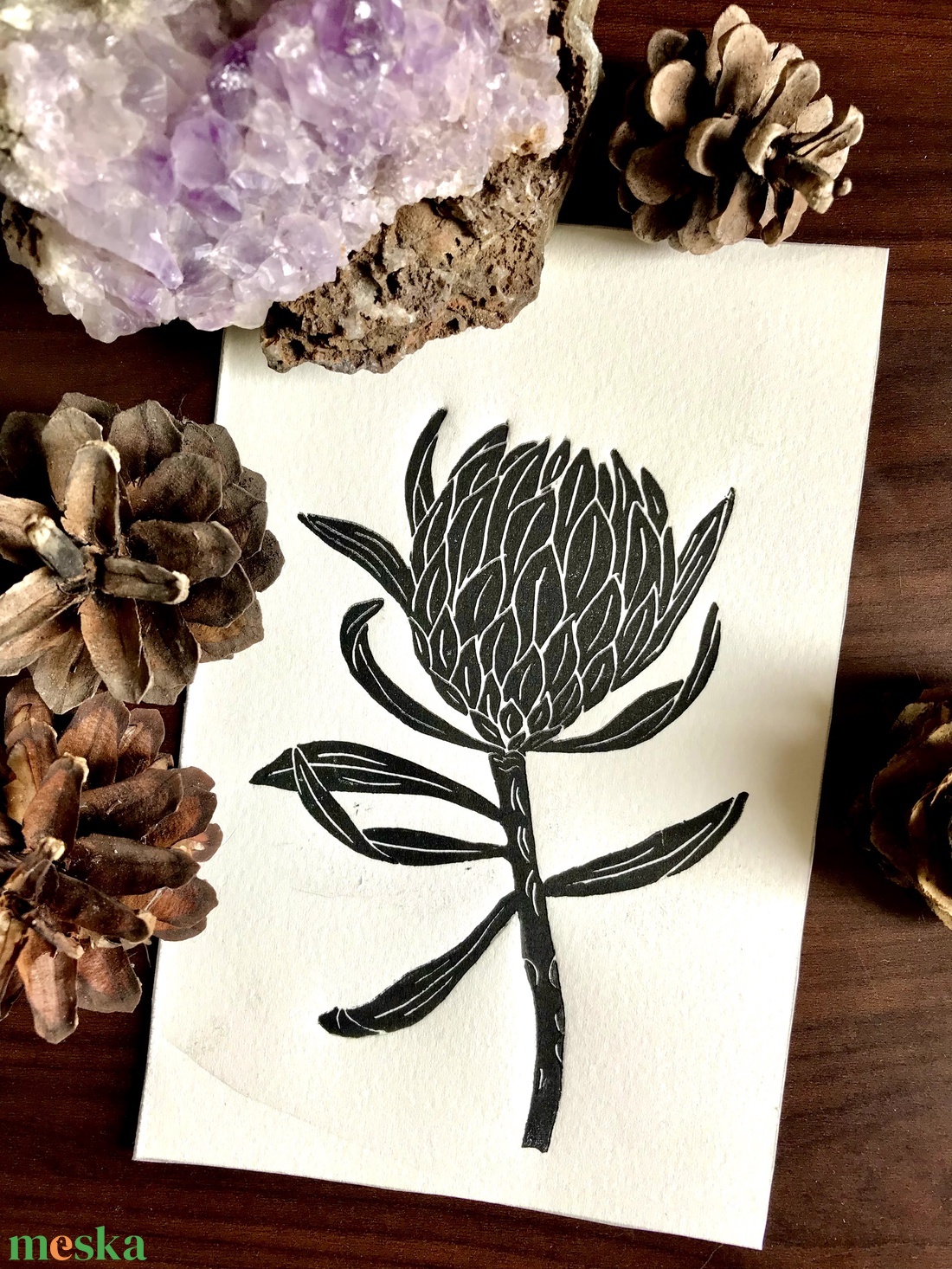 Protea Petals Linónyomat/Linóprint - művészet - grafika & illusztráció - művészi nyomat - Meska.hu