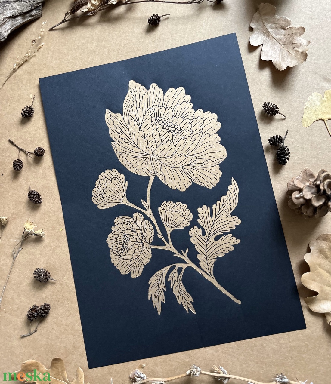 Peony II Linónyomat, linóprint - otthon & életmód - dekoráció - fali és függő dekoráció - falra akasztható dekor - Meska.hu