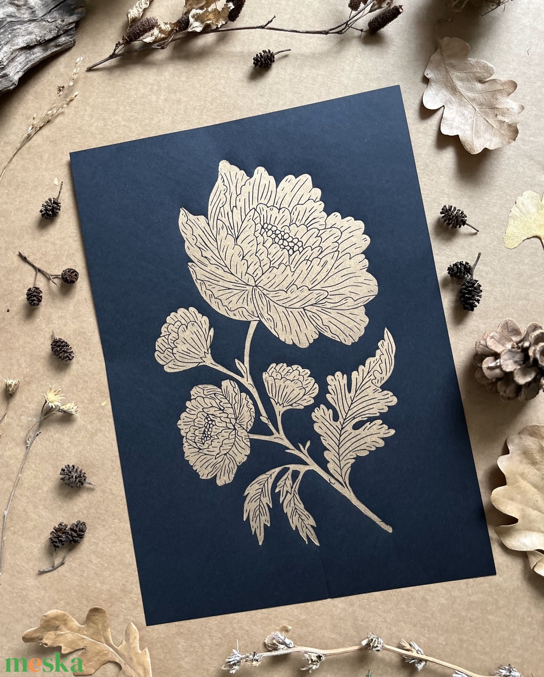 Peony II Linónyomat, linóprint - otthon & életmód - dekoráció - fali és függő dekoráció - falra akasztható dekor - Meska.hu