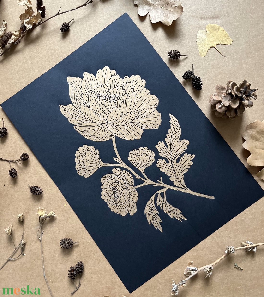 Peony II Linónyomat, linóprint - otthon & életmód - dekoráció - fali és függő dekoráció - falra akasztható dekor - Meska.hu