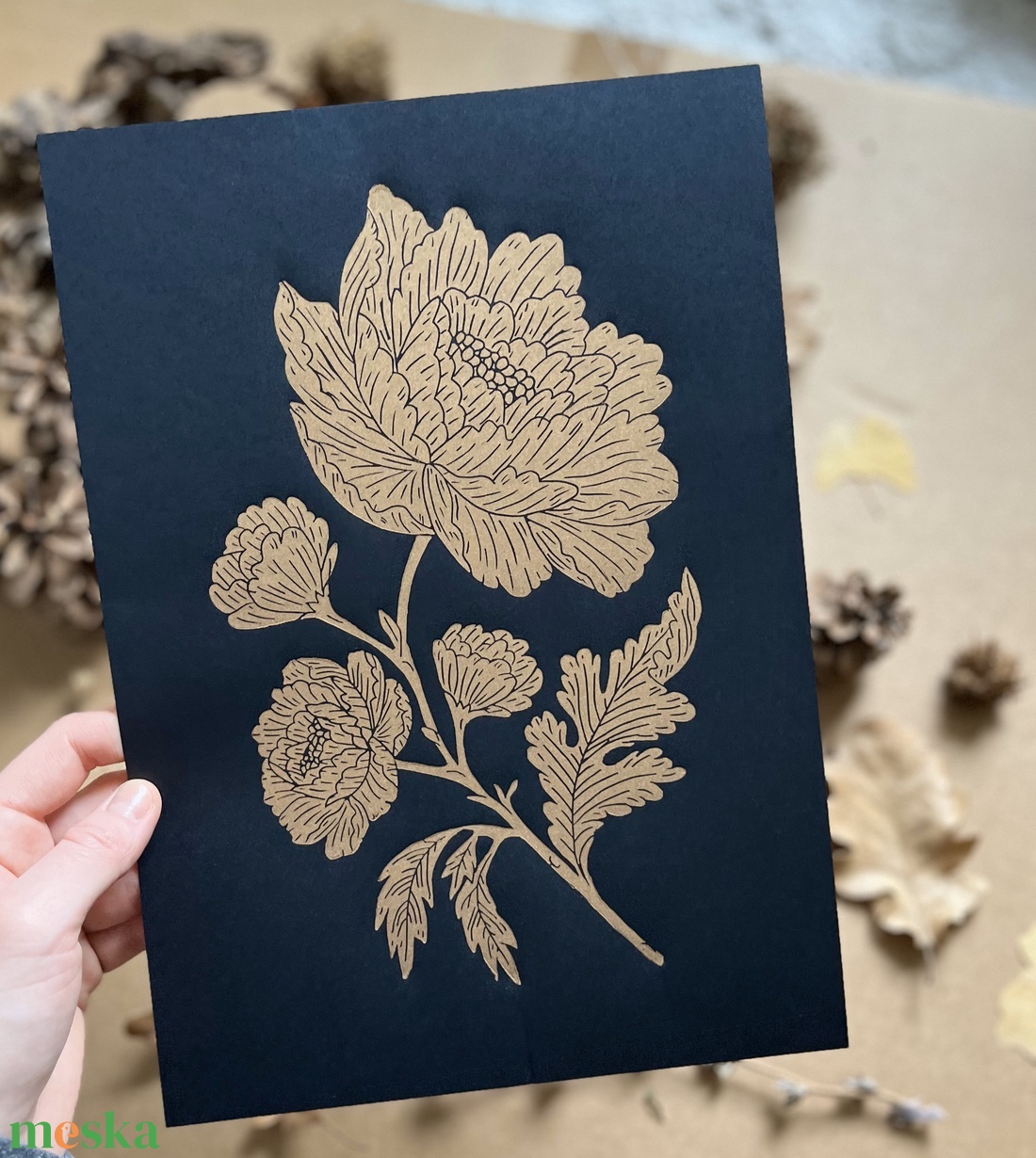 Peony II Linónyomat, linóprint - otthon & életmód - dekoráció - fali és függő dekoráció - falra akasztható dekor - Meska.hu