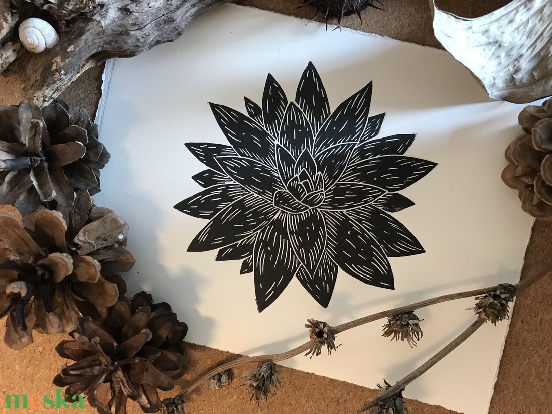 Kövirózsa // Linómetszet, Linóprint  - művészet - grafika & illusztráció - művészi nyomat - Meska.hu