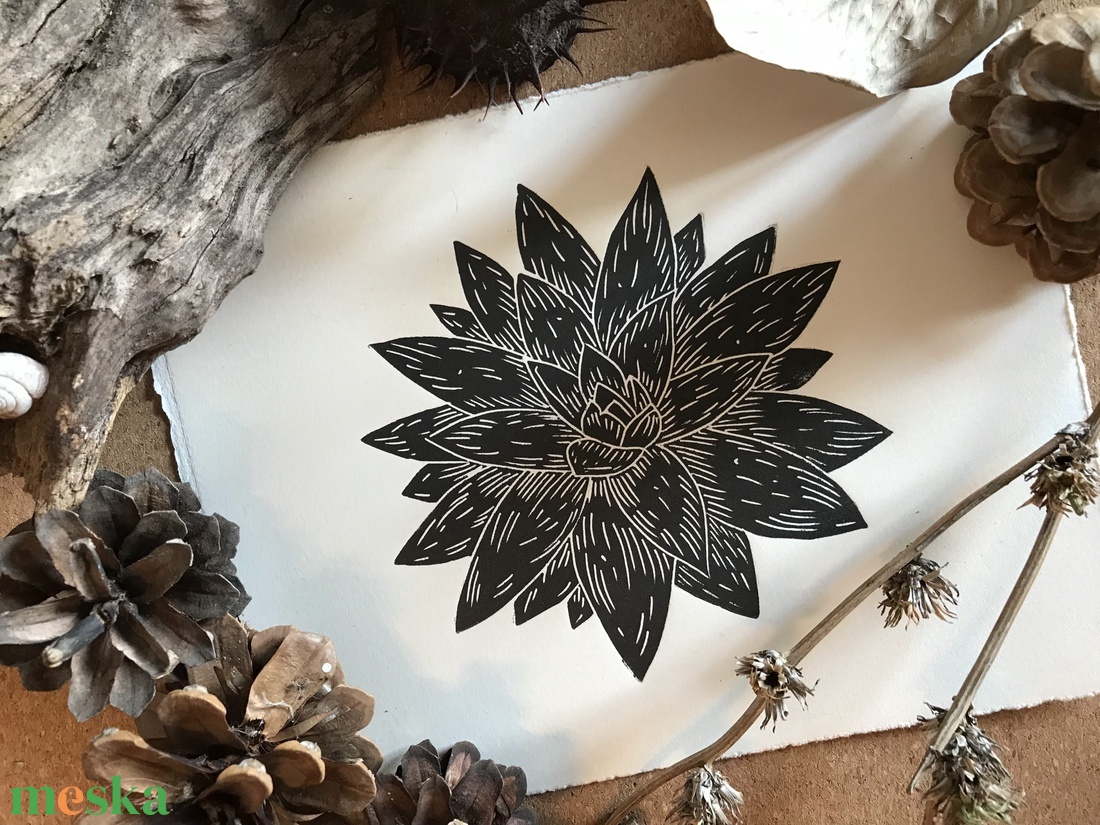 Kövirózsa // Linómetszet, Linóprint  - művészet - grafika & illusztráció - művészi nyomat - Meska.hu