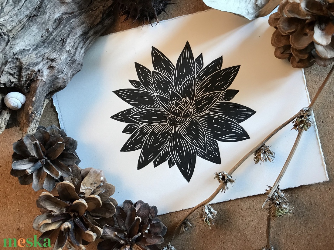 Kövirózsa // Linómetszet, Linóprint  - művészet - grafika & illusztráció - művészi nyomat - Meska.hu
