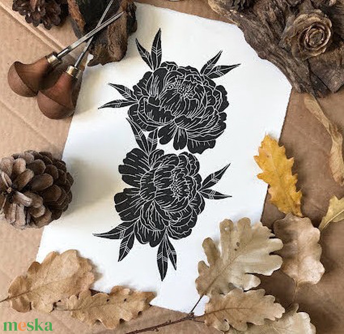 Pheony // Linónyomat, Linóprint - művészet - grafika & illusztráció - művészi nyomat - Meska.hu