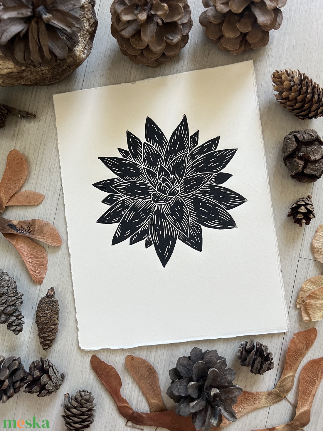 Kövirózsa // Linómetszet, Linóprint  - művészet - grafika & illusztráció - művészi nyomat - Meska.hu