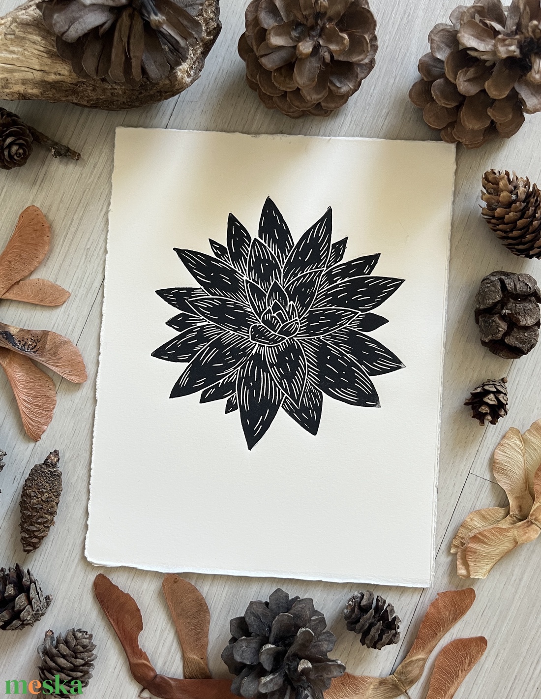 Kövirózsa // Linómetszet, Linóprint  - művészet - grafika & illusztráció - művészi nyomat - Meska.hu