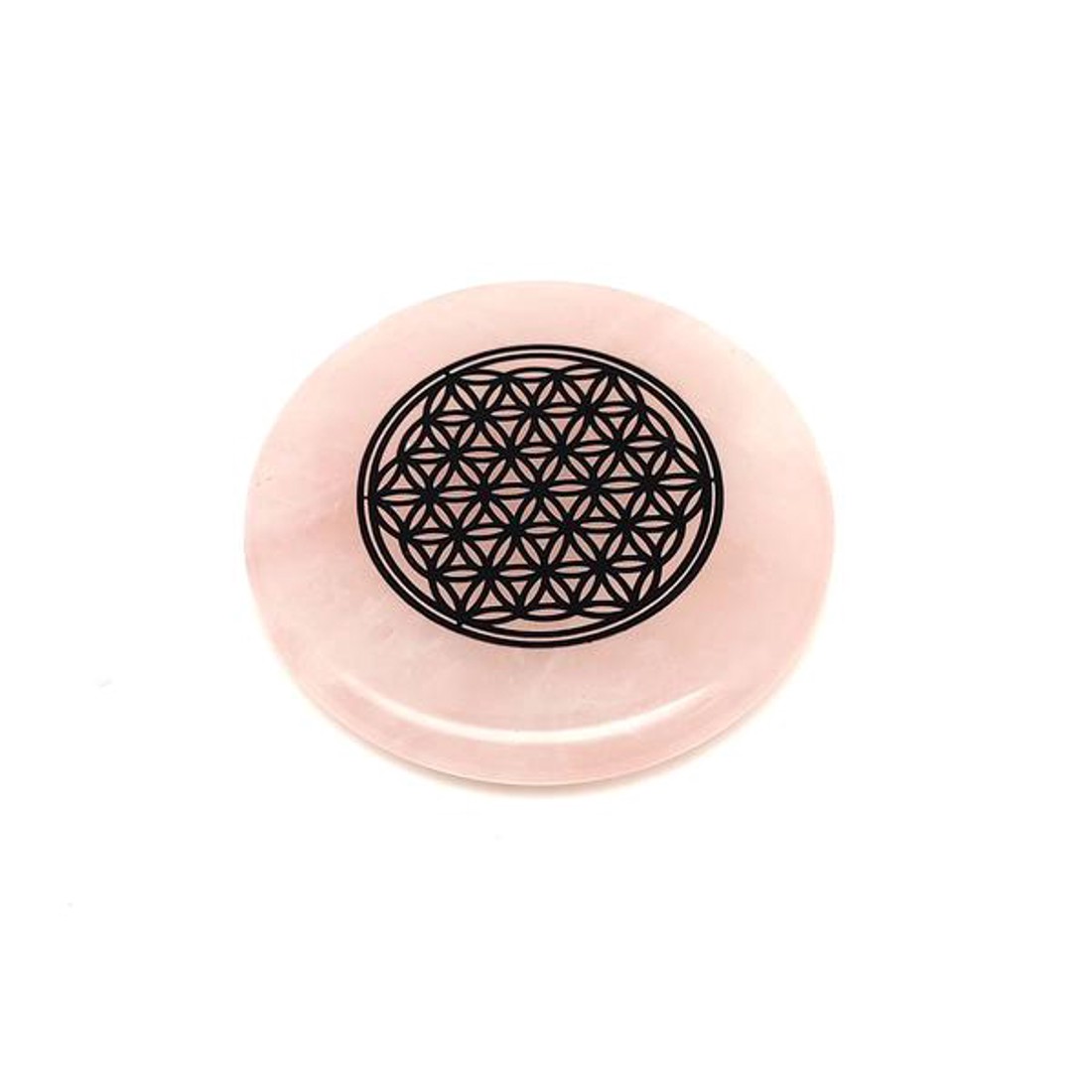 Rózsakvarc korong életvirág fekete matricás 5cm - kellékek & szerszámok - ásvány alapanyag - Meska.hu