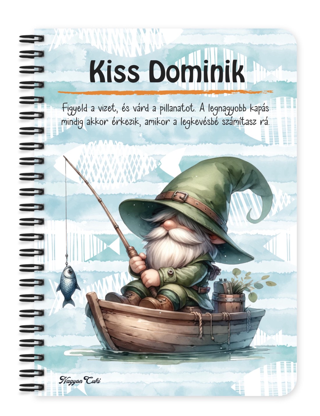 Személyre szabható - Csónakos horgász manó mintás A5-ös füzet - otthon & életmód - papír, írószer - jegyzetfüzet & napló - Meska.hu