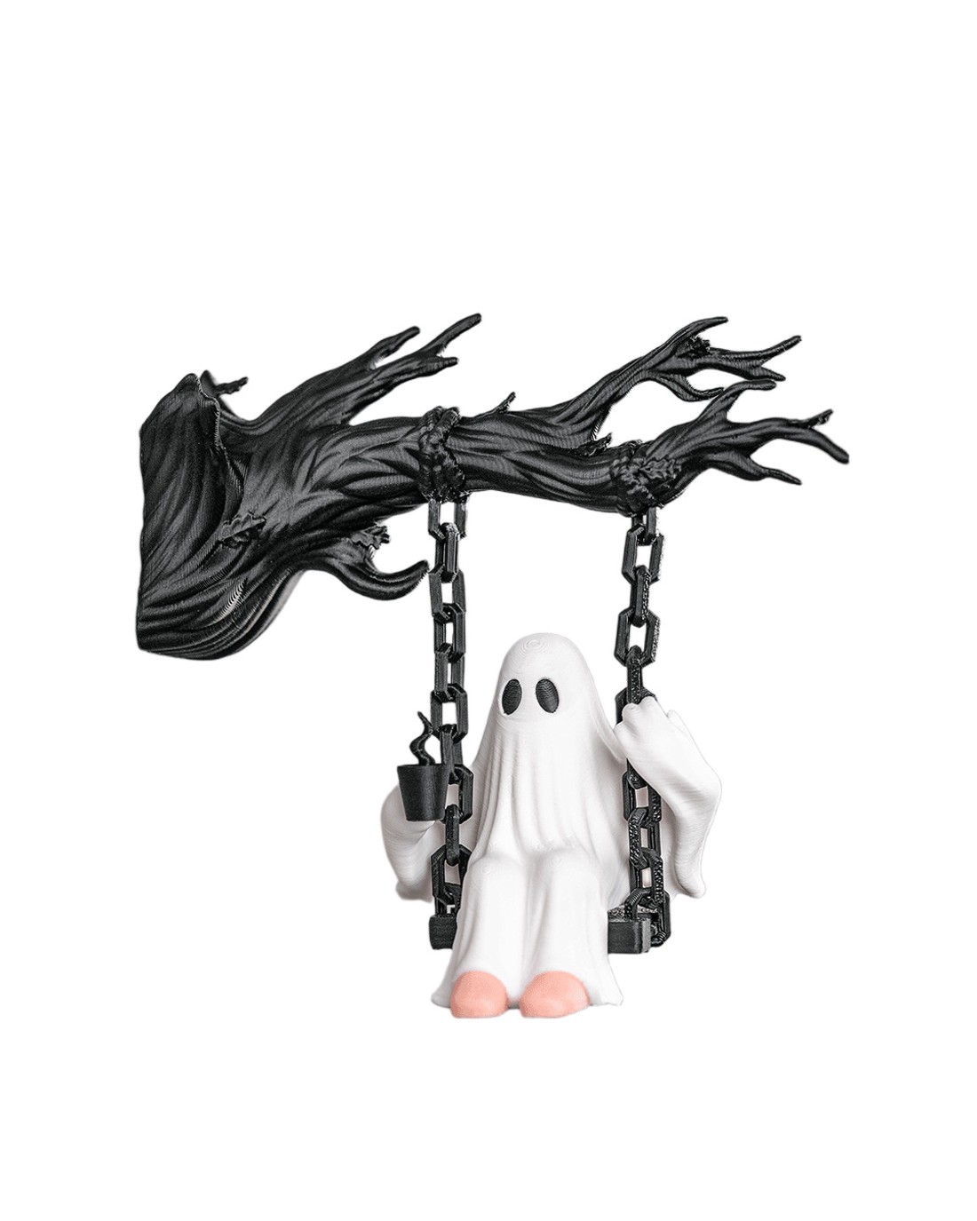 Halloween fali dekoráció, hintázó szellem faágon � falidísz figura, 11 x 11 x 7 cm - otthon & életmód - dekoráció - halloween - halloweeni figurák - Meska.hu