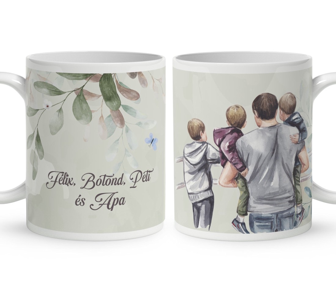 Kérd a neveddel - Apa és és a három fiú mintás bögre - otthon & életmód - konyhafelszerelés, tálalás - tálalás - bögre & csésze - Meska.hu