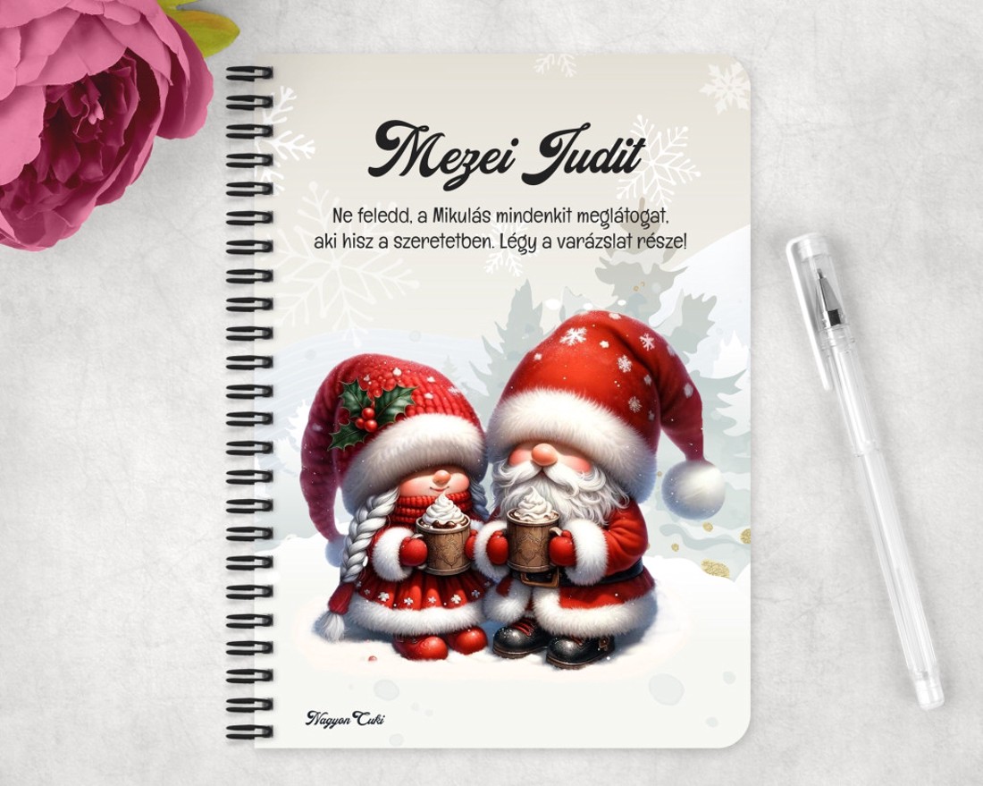 Személyre szabható - Forró csokis karácsonyi manók mintás A5-ös füzet - otthon & életmód - papír, írószer - jegyzetfüzet & napló - Meska.hu