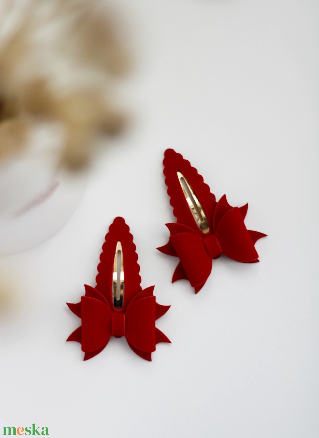 Piros bársony csat szett - ruha & divat - hajdísz & hajcsat - hajcsat & hajtű - Meska.hu