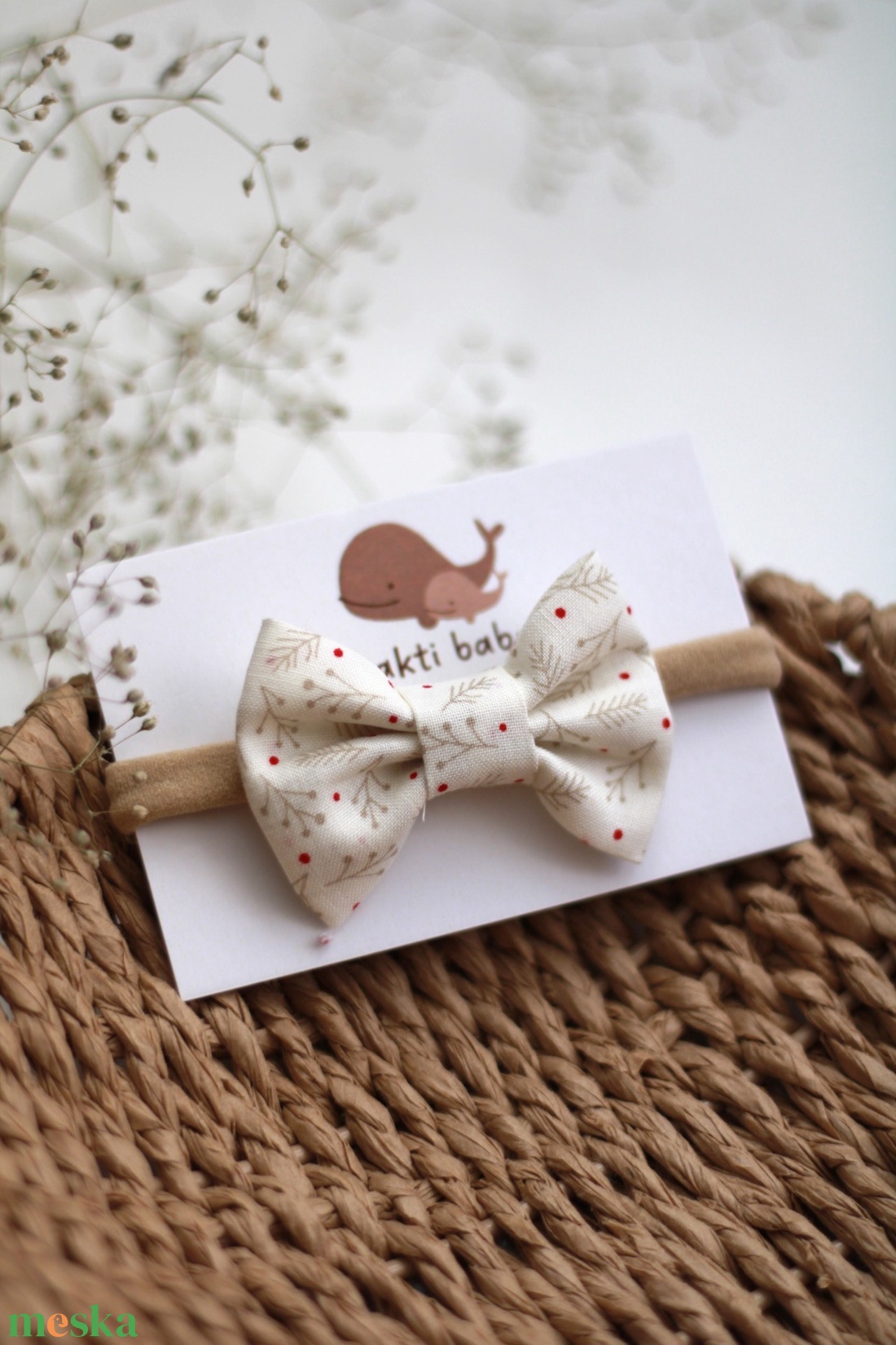 Ekrü fenyőág midi masnis elasztikus fejpánt , baba fejpánt, hajpánt - ruha & divat - hajdísz & hajcsat - hajráf & hajpánt - Meska.hu