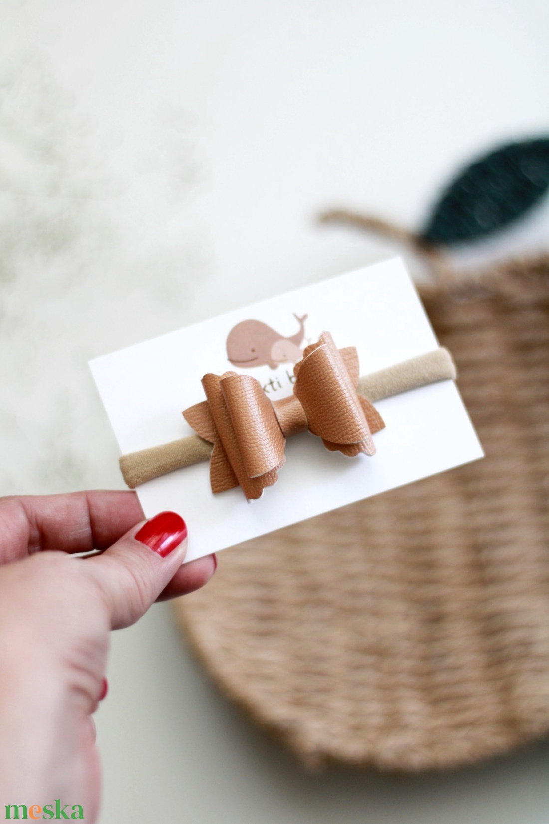 Karamell  vegán bőr  elasztikus fejpánt , baba fejpánt, hajpánt - ruha & divat - hajdísz & hajcsat - hajráf & hajpánt - Meska.hu