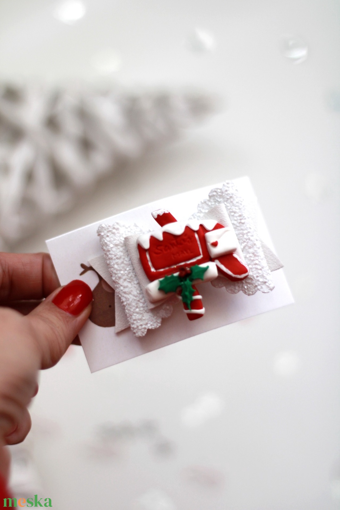 Karácsonyi postaláda hajcsat, gyerek hajcsat, hajcsat - ruha & divat - hajdísz & hajcsat - hajcsat & hajtű - Meska.hu