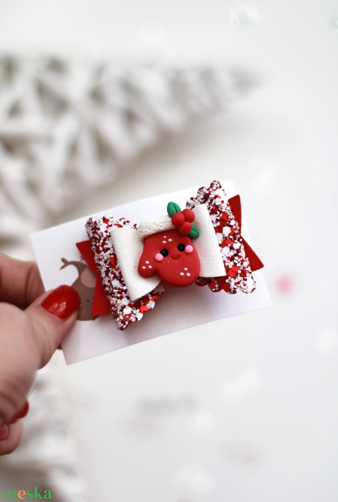 Karácsonyi kesztyűs hajcsat, gyerek hajcsat, hajcsat - ruha & divat - hajdísz & hajcsat - hajcsat & hajtű - Meska.hu