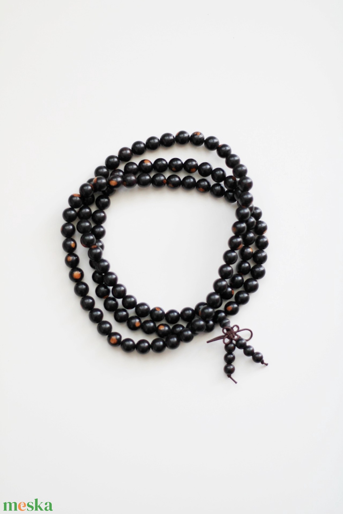 Fekete szantálfa mala, 108 szemes mala, mala nyaklánc - ékszer - nyaklánc - gyöngyös nyaklánc - Meska.hu