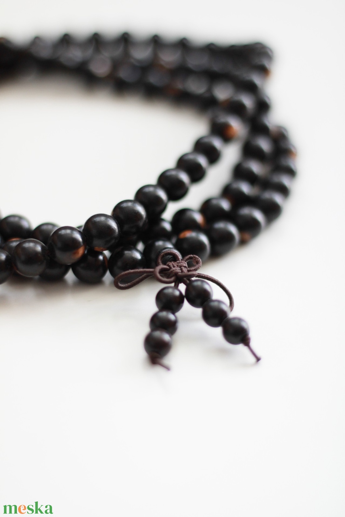 Fekete szantálfa mala, 108 szemes mala, mala nyaklánc - ékszer - nyaklánc - gyöngyös nyaklánc - Meska.hu