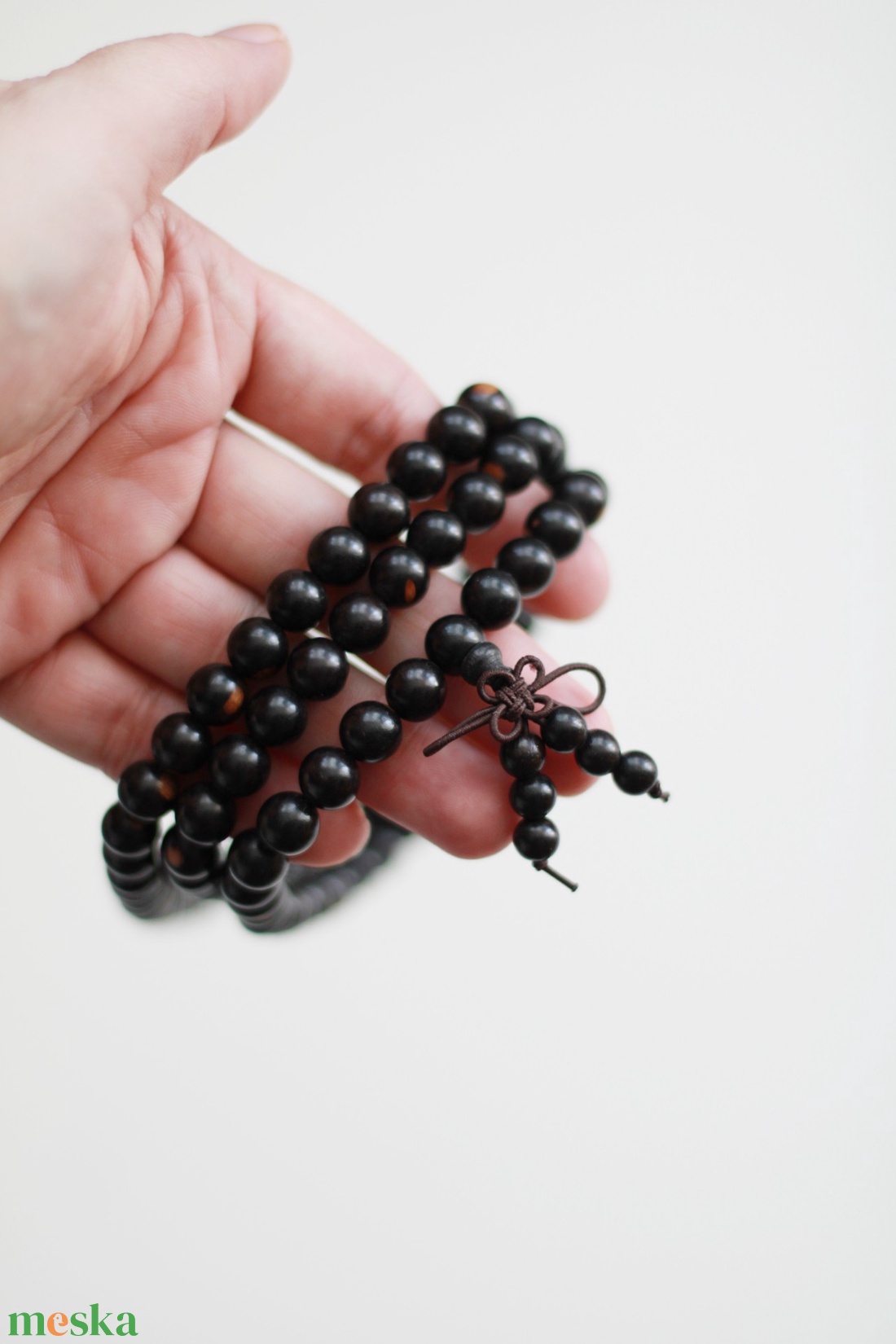 Fekete szantálfa mala, 108 szemes mala, mala nyaklánc - ékszer - nyaklánc - gyöngyös nyaklánc - Meska.hu