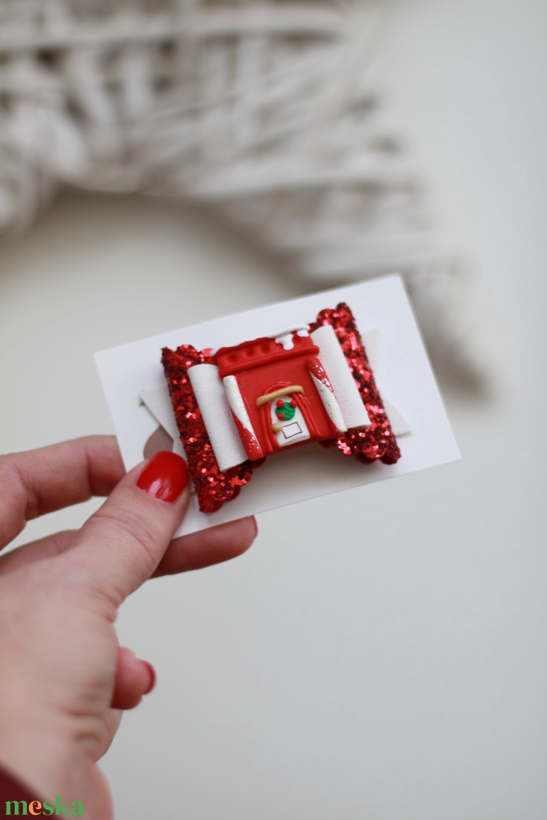 Karácsonyi kandallós  hajcsat, gyerek hajcsat, hajcsat - ruha & divat - hajdísz & hajcsat - hajcsat & hajtű - Meska.hu